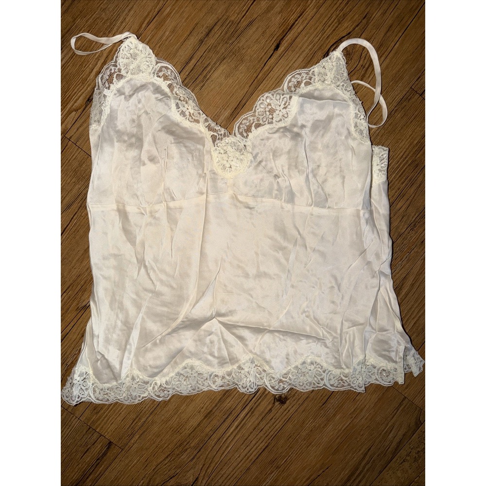 allison taylor silk blouse Camisole Cream Pearl Beaded Lace Size Large 100% Silk
